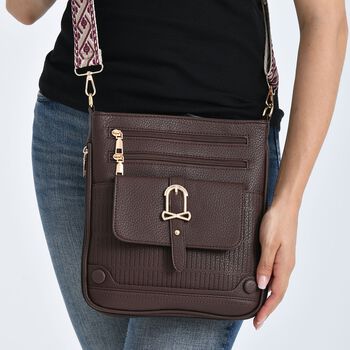 Elegante Umh&auml;ngetasche aus feinem Lederimitat mit Mehrfachf&auml;chern, 24x27cm, Cognacbraun