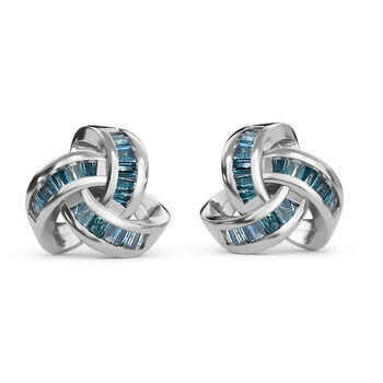 Liebesknoten blaue Diamant-Ohrstecker, 925 Silber platiniert - 0,25 ct.