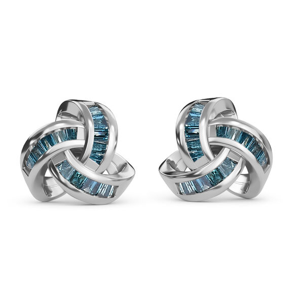 Liebesknoten blaue Diamant-Ohrstecker, 925 Silber platiniert - 0,25 ct.