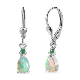 AA Natürlicher, äthiopischer Welo Opal, Kagem Sambischer Smaragd Ohrringe 925 Silber platiniert ca. 0,88 ct.