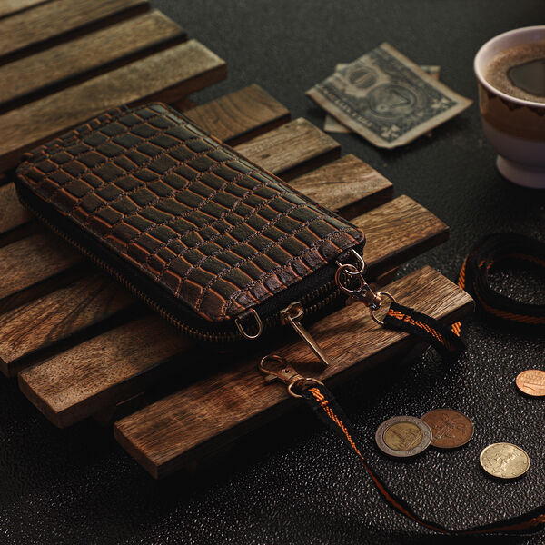 Unisex Brieftasche aus echtem Leder, Größe 17,7x2,5x10 cm, Braun image number 2