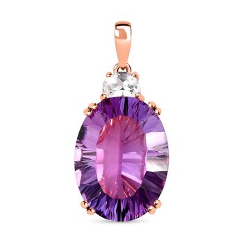 Rose De France Amethyst, Wei&szlig;er Topas Anh&auml;nger 925 Silber Ros&eacute;gold Vermeil ca. 19,02 ct.