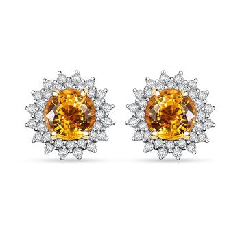 Zertifiziert und gepr&uuml;ft AAA gelbe Saphir und Diamant Ohrringe in 585 Wei&szlig;gold - 2.14 ct