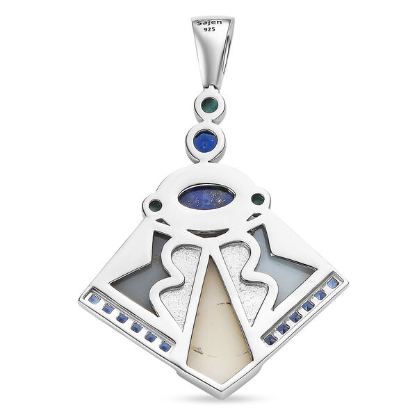 Sajen Silber - Blauer Drusy Quarz, Lapislazuli, T&uuml;rkis Anh&auml;nger 925 Silber rhodiniert ca. 4.40 ct image number 5