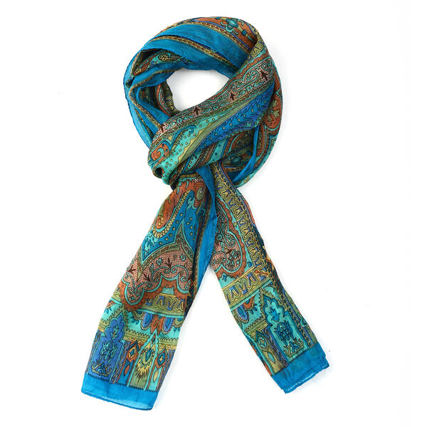 100% Natur Seide, Designer Schal, 50x160 cm, T&uuml;rkis image number 4