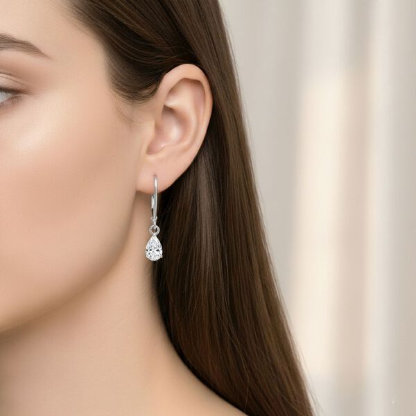 LUXURIANT SGL zertifizierte VS-GH Labor Tropfen-Diamant Ohrringe, 925 Silber 750 Gelbgold Vermeil - 1 ct. image number 3