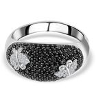 Schwarzer Spinell, Weißer Zirkon Ring, 925 Silber, (Größe 17.00) ca. 1.03 ct