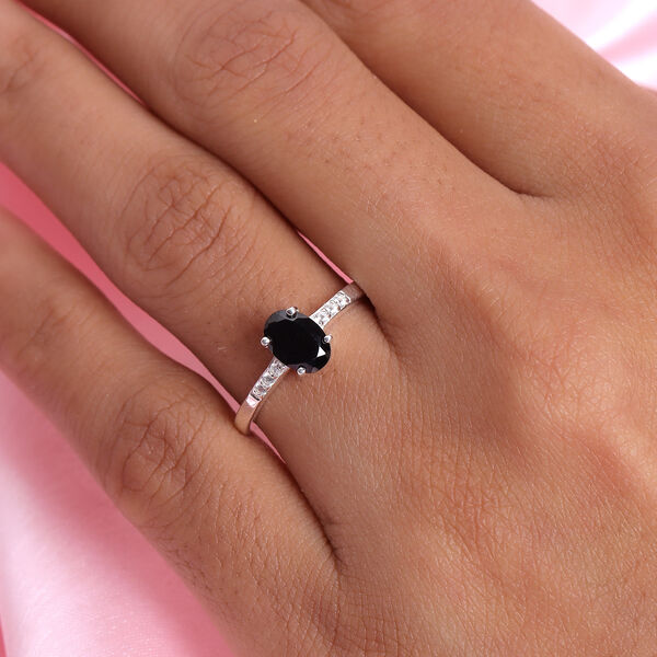 Schwarzer Spinell und Zirkon Ring 925 Silber  ca. 1,10 ct image number 3