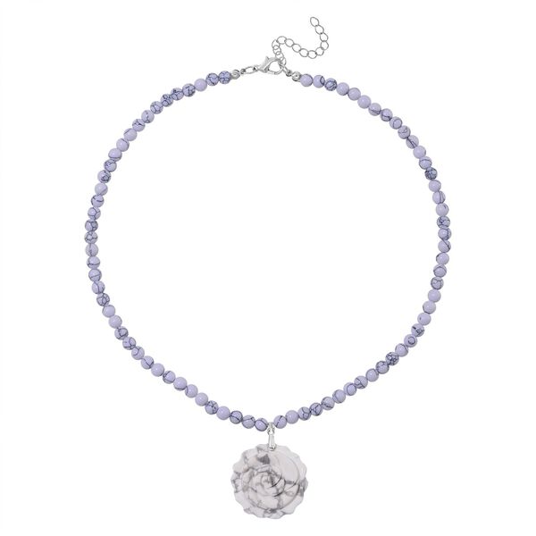 Wei&szlig;e Howlit handgeschnitzte Blumen-Halskette, 45 cm - 150 ct. image number 3