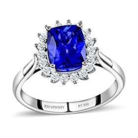 Rhapsody AAAA Tansanit, Weißer Diamant Ringe 950 Platin (Größe 17.00) ca. 2,55 ct