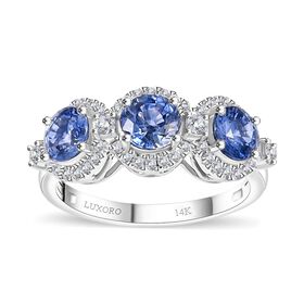 LUXORO zertifiziert und geprüft AAA blauer ceylonfarbener Saphir und Diamant Ring in 585 Weißgold - 3,12 ct.
