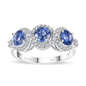 LUXORO zertifiziert und gepr&uuml;ft AAA blauer ceylonfarbener Saphir und Diamant Ring in 585 Wei&szlig;gold - 3,12 ct.