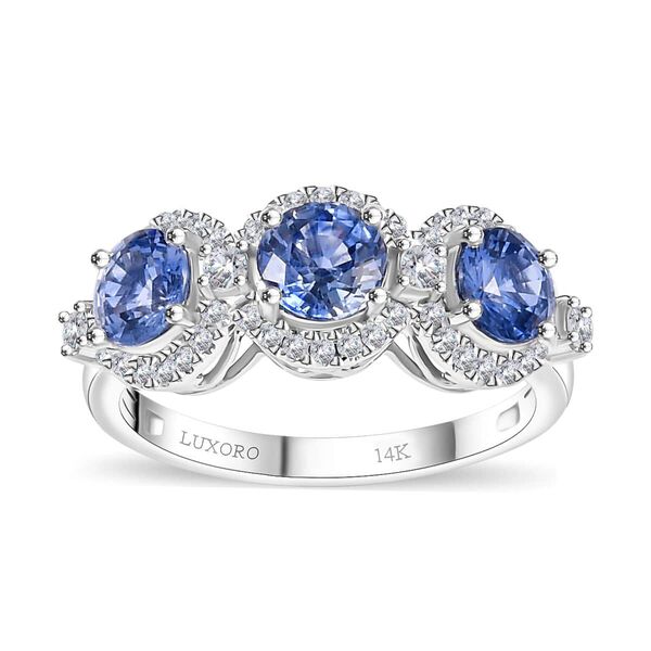 LUXORO zertifiziert und gepr&uuml;ft AAA blauer ceylonfarbener Saphir und Diamant Ring in 585 Wei&szlig;gold - 3,12 ct.