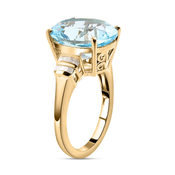 Himmelblauer Topas und weißer Diamant-Ring, 925 Silber vergoldet (Größe 17.00) ca. 9,36 ct image number 5