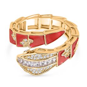 Weißer Zirkonia Ring Messing emailliert (Größe 21.00) Rot 0.30 ct