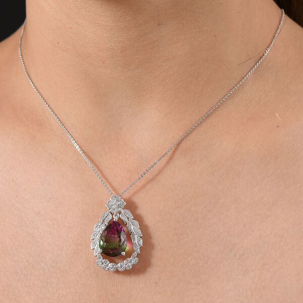 Garden Grace - D joy Wassermelonen Quarz Triplette, Weißer Zirkon Anhänger mit Kette, 925 Silber rhodiniert ca. 11,36 ct. image number 3