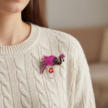Flamingo Mehrfarbiger Kristall Brosche Rose
