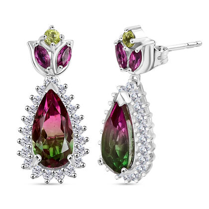 Garden Majesty - D joy Wassermelonen Quarz Triplette, Rhodolith Granat Ohrringe 925 Silber rhodiniert ca. 5,27 ct.