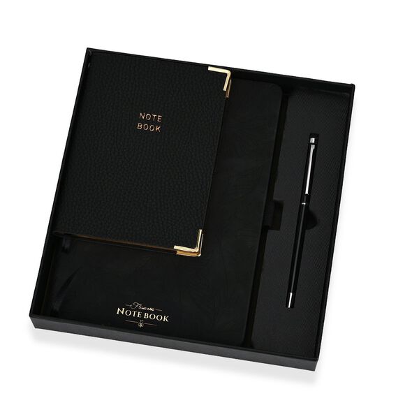 Premium-2er-Set; Notizbuch und Taschentagebuch mit geschnitztem, samtigem Hardcover und Kugelschreiber, schwarz image number 6