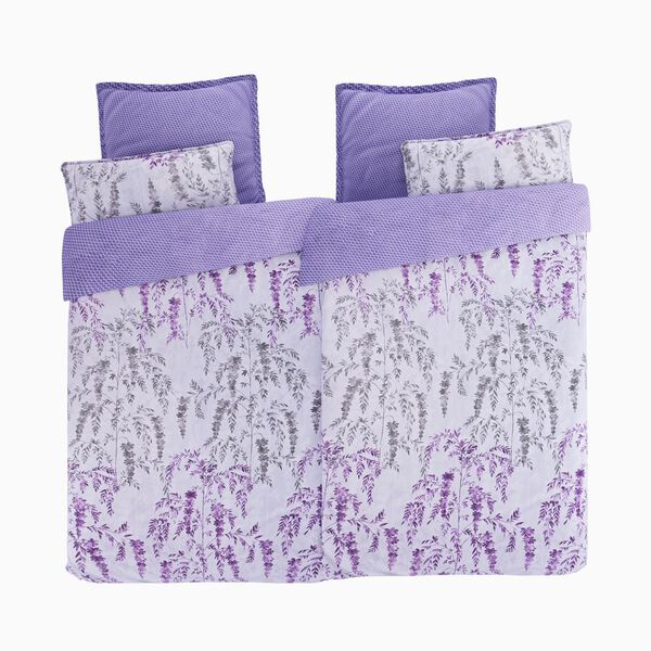 6-teiliges Bettbezug Set, 2 Bettbezüge, 4 Kissenbezüge, grau-lila