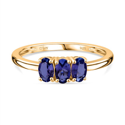 D'Joy AA Tansanit Ring 925 Silber 750 Gelb Vergoldet (Gr&ouml;&szlig;e 18.00) ca. 0.71 ct