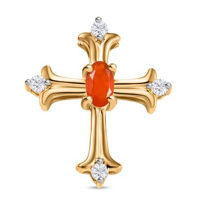 AAAA Blaze-Feueropal, Moissanit Anh&auml;nger 925 Silber 750 Gelb Vergoldet ca. 0,28 ct.