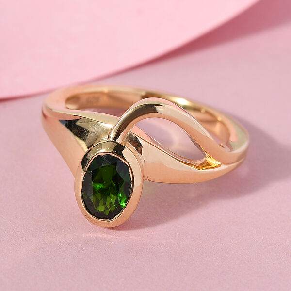 Natürlicher Chromdiopsid Ring 925 Silber vergoldet  ca. 0,72 ct image number 2