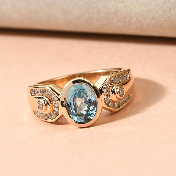 Kambodschanischer blauer und Wei&szlig;er Zirkon Ring 925 Silber vergoldet  ca. 2,30 ct image number 2