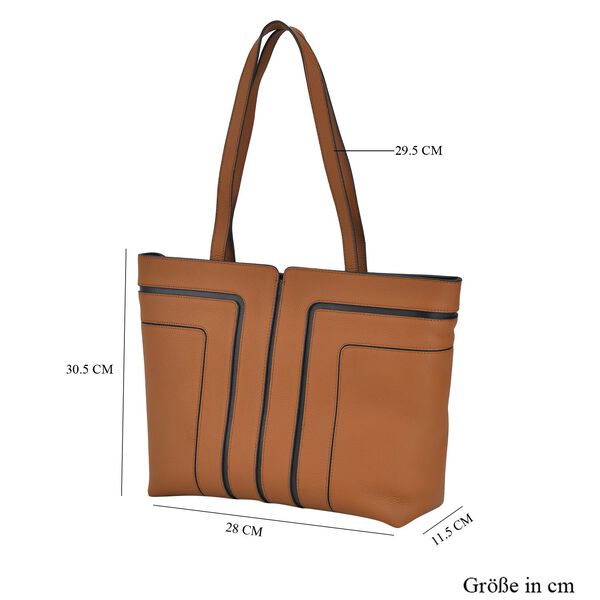 Echtleder Shopper, geometrisches Panel Design, 32x12x28, Schwarz image number 6