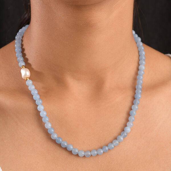 Aquamarin-Perlen und Barockperle Halskette, 45 cm image number 3
