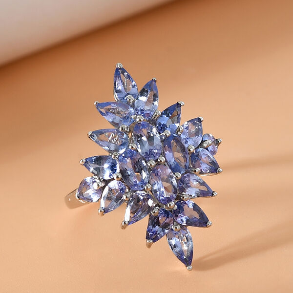 Tansanit Cluster Ring 925 Silber Platin-Überzug image number 2
