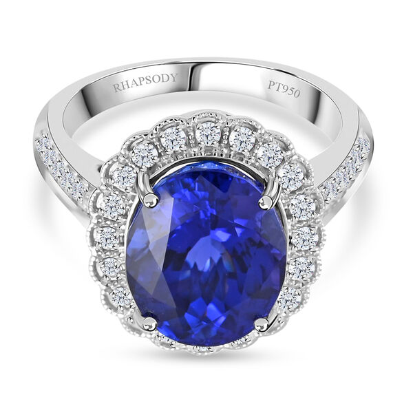 AAAA Tansanit, Wei&szlig;er Diamant Ring 950 Platin (Gr&ouml;&szlig;e 16.50) ca. 7,15 ct