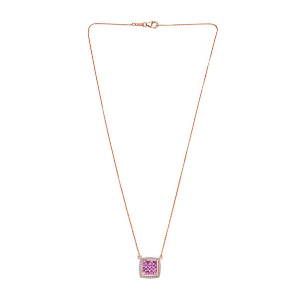 AA Lab Grown Rosa Saphir, Weißer Zirkon Halskette ca. 50 cm 925 Silber 750 Roségold Vermeil ca. 2.59 ct image number 4