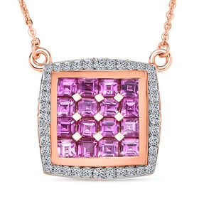 AAA Lab Grown Rosa Saphir, Weißer Zirkon Halskette ca. 50 cm 925 Silber 750 Roségold Vermeil ca. 2.59 ct