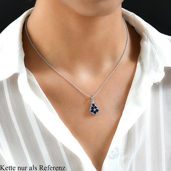 Masoala Saphir (Fissure gef&uuml;llt) und wei&szlig;er Zirkon-Anh&auml;nger, 925 Silber platiniert ca. 1.54 ct image number 2