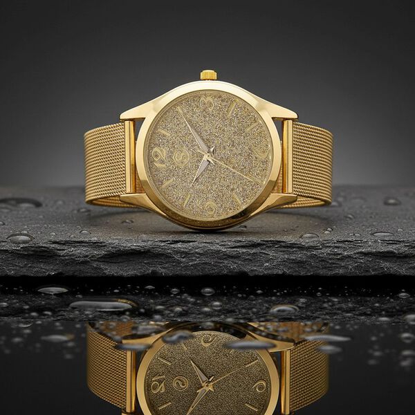 STRADA Stardust Zifferblattuhr mit japanischem Uhrwerk und Gelbfarbenem 316L Edelstahl -Mesh-Armband image number 2