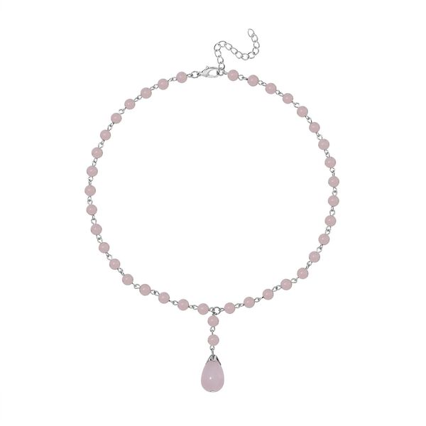Rosenquarz Halskette ca. 45 cm+5 cm Extender, ca. 86.15 ct