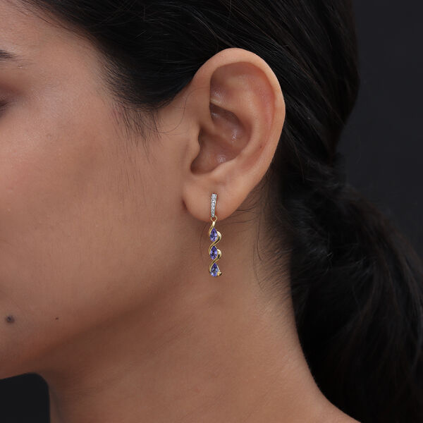 Tansanit und Zirkon Ohrringe, 925 Silber vergoldet ca. 1.34 ct image number 3