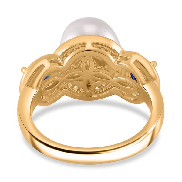 Weiße Muschelkernperle, Kyanit Ring 925 Silber vergoldet (Größe 16.00) image number 4