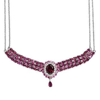 Rhodolith Granat-Collier, ca. 45 cm, 925 Silber platiniert ca. 17.57 ct