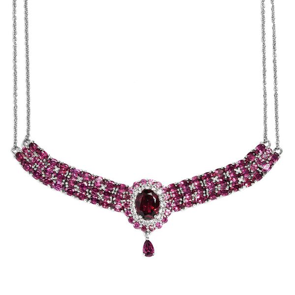 Rhodolith Granat-Collier, ca. 45 cm, 925 Silber platiniert ca. 17.57 ct