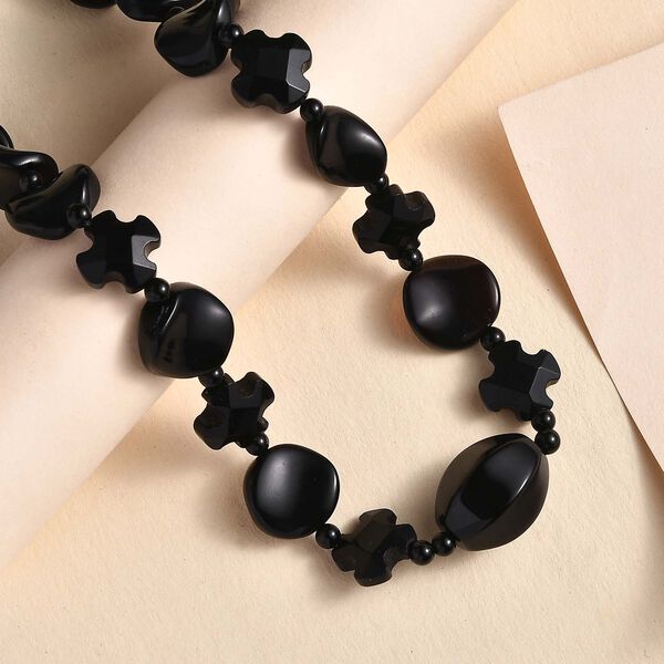 Schwarzer Spinell, Glas Halskette ca. 50 cm Edelstahl rhodiniert image number 2