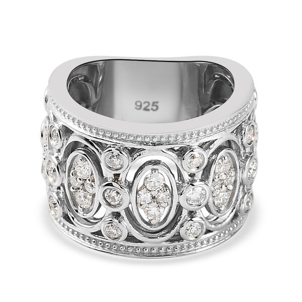 88 Facetten Moissanit-Ring, 925 Silber platiniert  ca. 0,90 ct