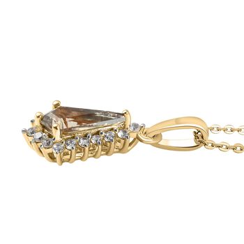 AAA Turkizit und wei&szlig;er Zirkon-Anh&auml;nger mit Kette, 925 Silber Gelbgold Vermeil ca. 1.17 ct