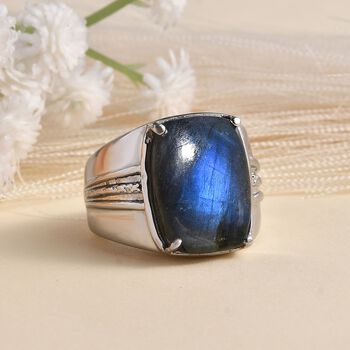 AAA Labradorit Ring 316L Edelstahl (Gr&ouml;&szlig;e 18.00) ca. 14.04 ct