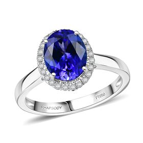 Rhapsody AAAA Tansanit, Weißer Diamant Ring 950 Platin (Größe 19.00) ca. 3,22 ct