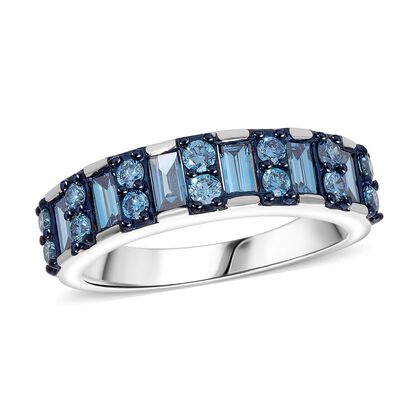 LUXURIANT DIAMOND - Lab Grown Blauer Diamant SI-GH SGL zertifiziert Ring 925 Silber platiniert (Gr&ouml;&szlig;e 18.00) ca. 1.00 ct