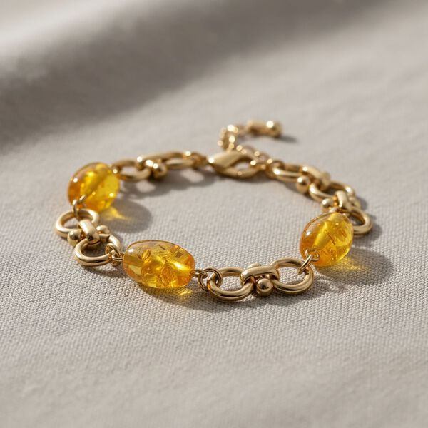 Simulierter Gelber Bernstein Armband ca. 19 cm mit 5 cm extender, goldfarben image number 2