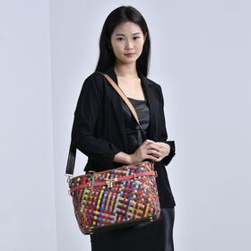 Chaos by Elsie - Echtleder Umhängetasche mit RFID und Mattem Webdesign, 34x14x25cm