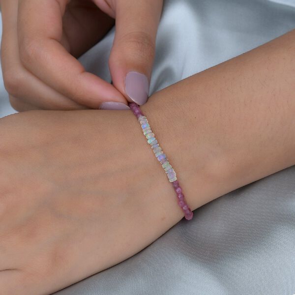 Rosa Turmalin und nat&uuml;rliches, &auml;thiopisches Welo Opal-Armband, 19 cm, 925 Silber ca. 13,95 ct image number 2